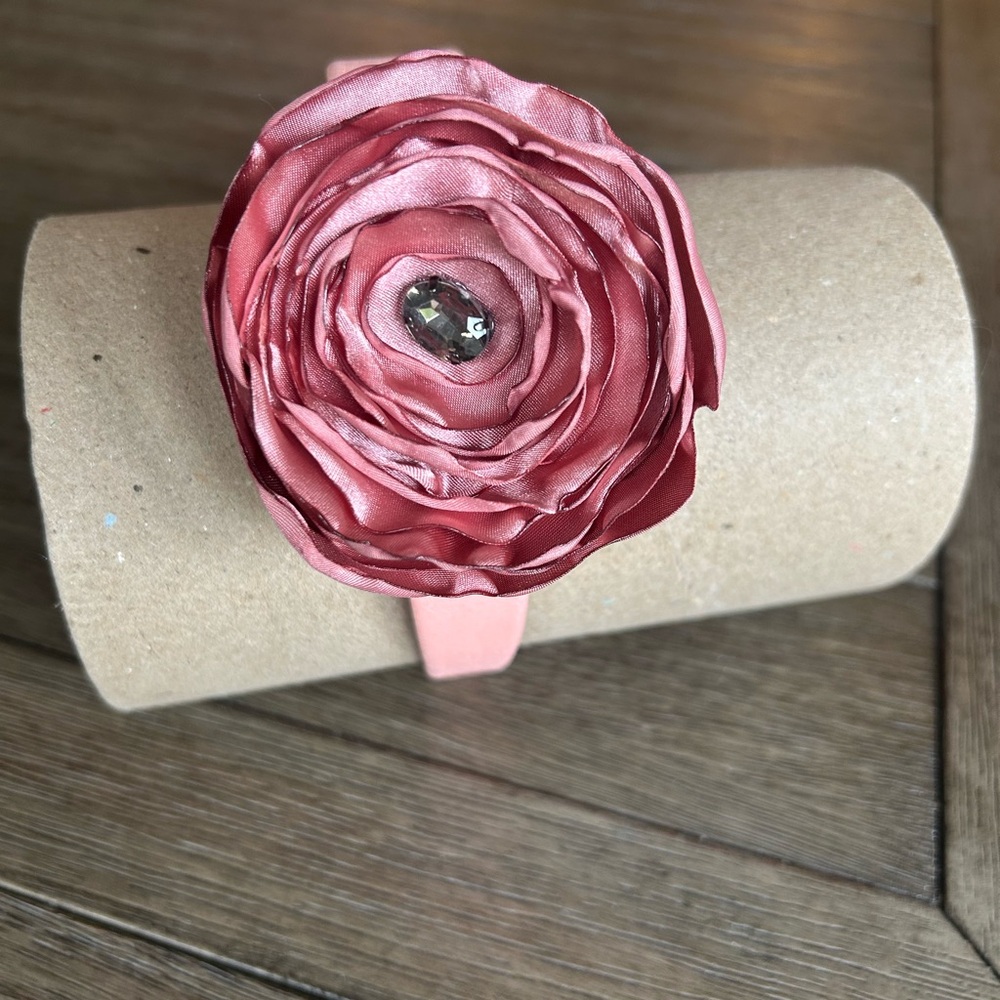 Pink handmade Floral Hair Accessory on alligator clip and free glitter headband.